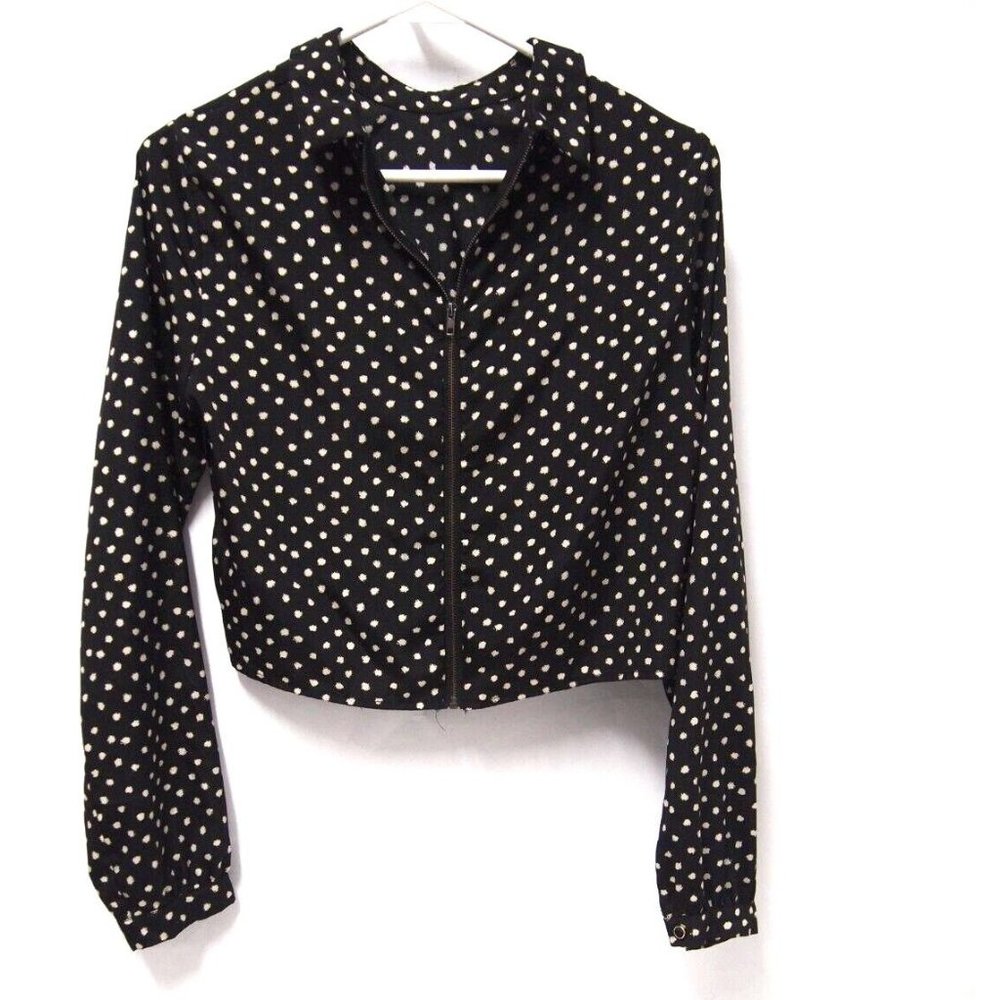 Coincidence & Chance UO Womens Top S Blouse Zipper Back Black Polka Dot Cropped